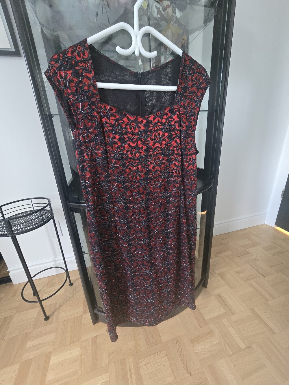 Red and Black Floral Lace Overlay Women's Dress